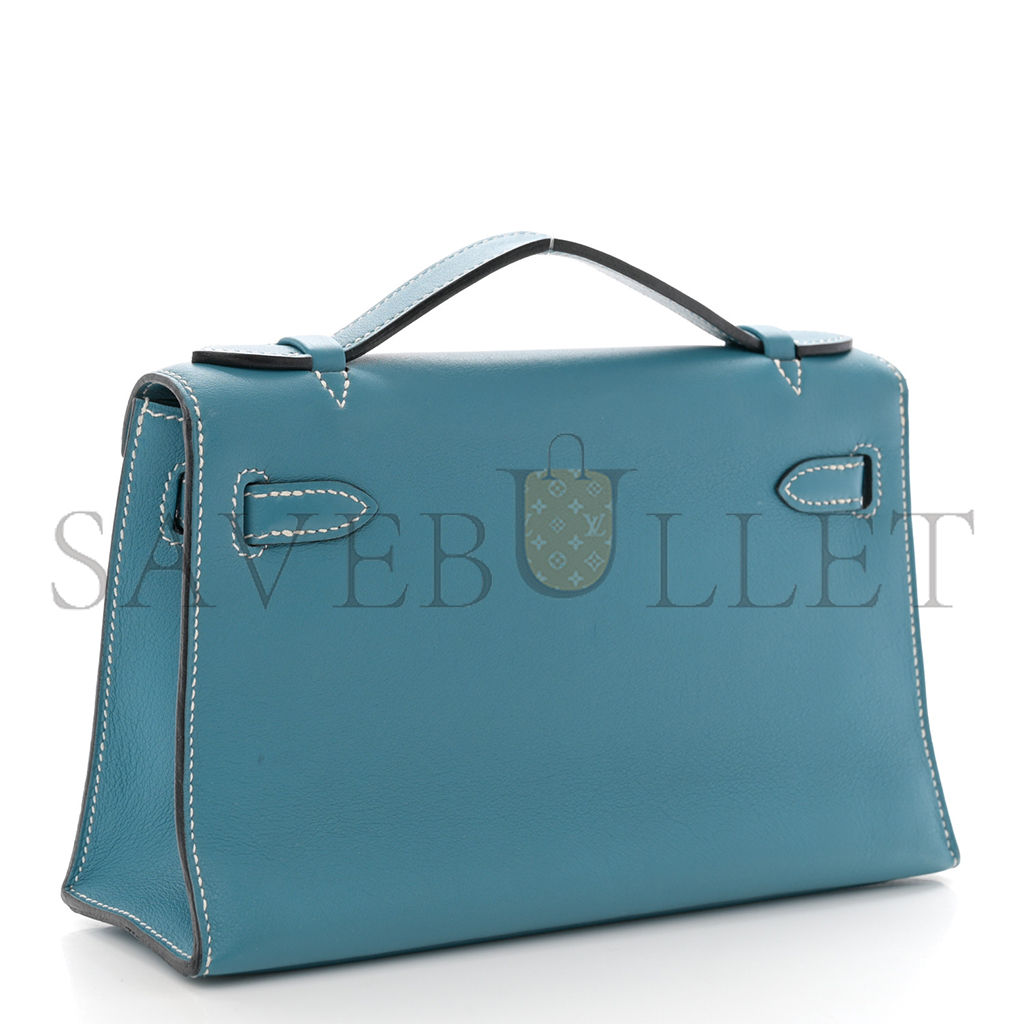 H**mes master swift kelly pochette clutch blue jean (22*14*7cm)